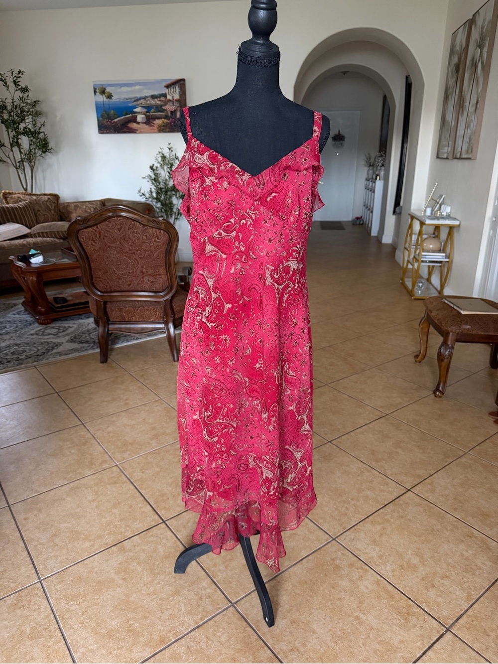 Vintage DressBarn Red Paisley Ruffle Dress